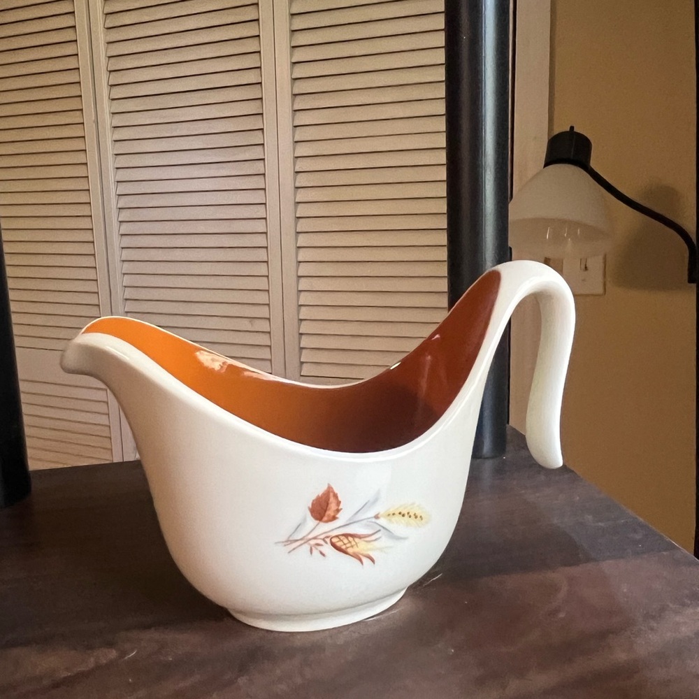 Mid-Century Autum Modern Orange and White Dinnerware Gravy Boat